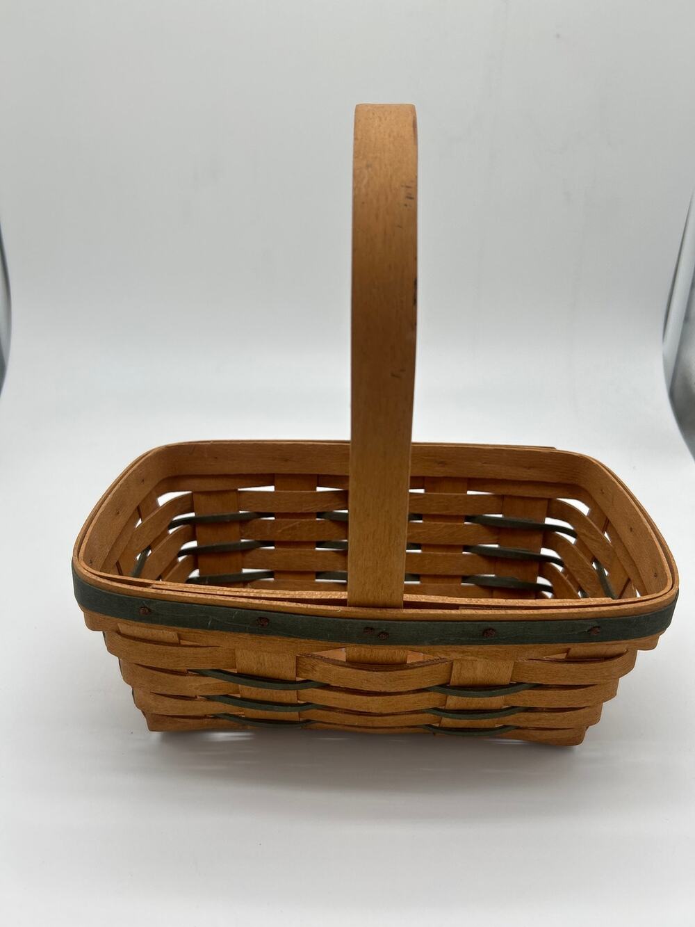 Longaberger 1993 Handwoven Basket Green Trim 9” Collectible USA Dresden Ohio